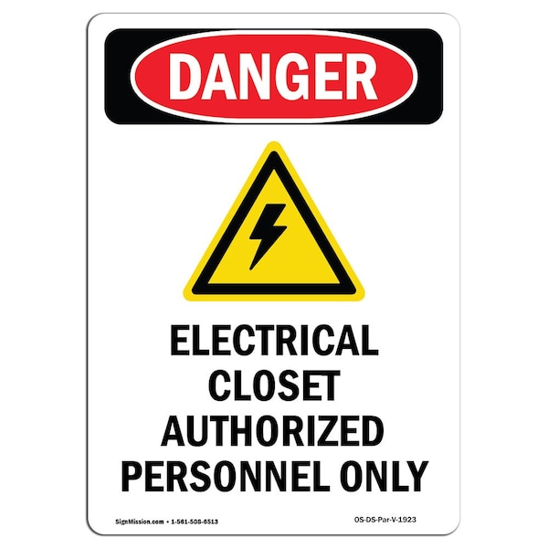 Safety Sign, OSHA Danger, 5" Height, Portrait Electrical, Portrait, 10PK